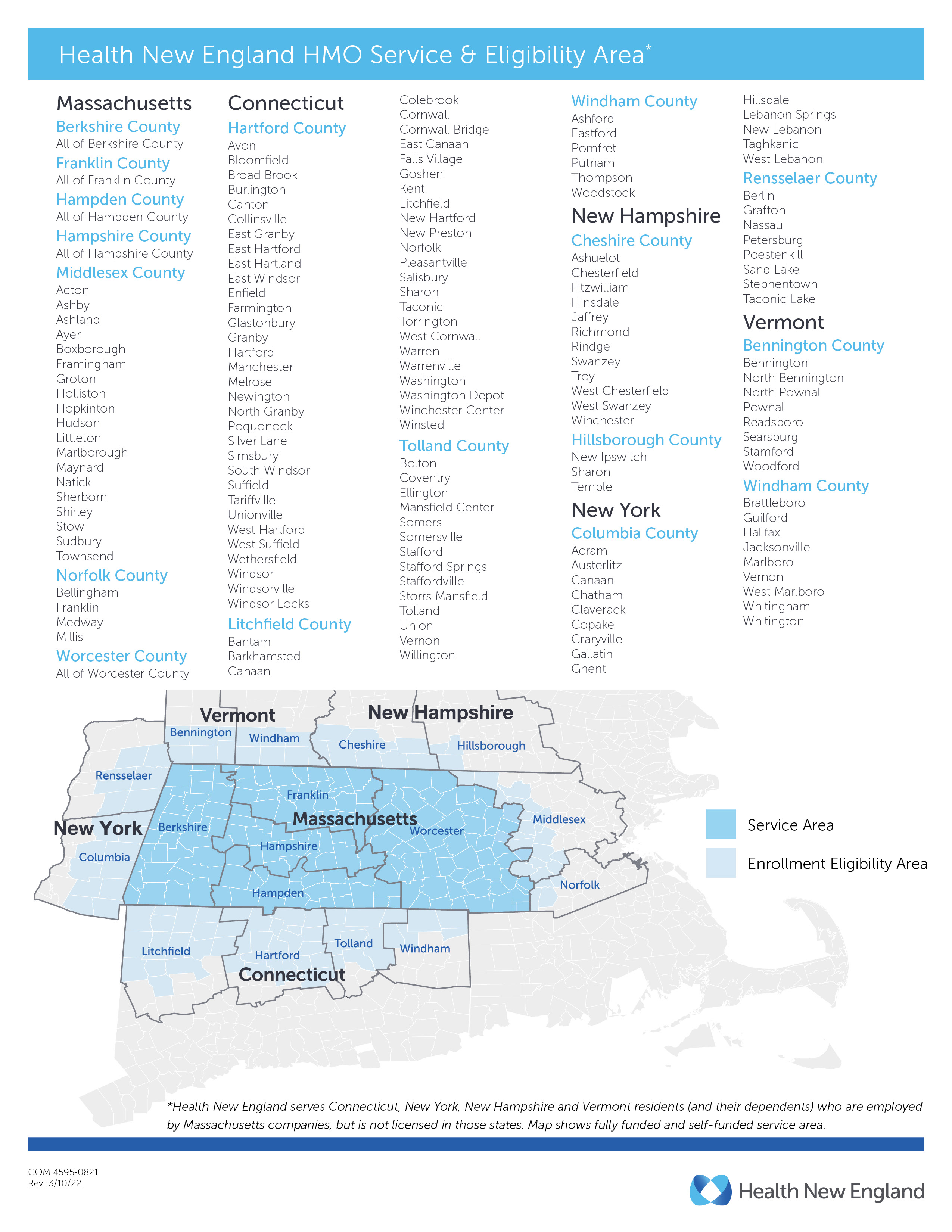 This is the Health New England Service Area Map